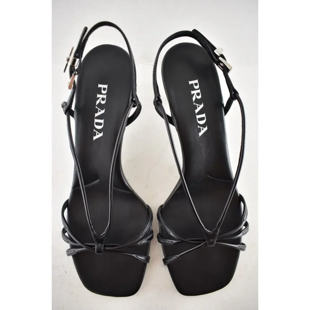 Prada Capretto Strappy 55mm Black Leather Slingback Sandal Mule Kitten Heel 38.5 - Picture 13 of 16